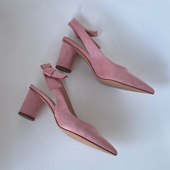 Zara Blush Pink Bow Slingback Heels - Picture 3 of 6